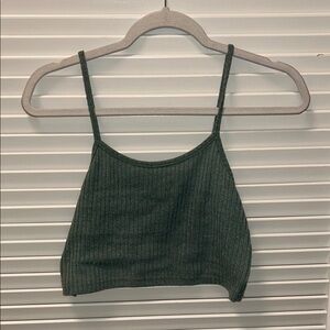 Green Ribbed Crop Top